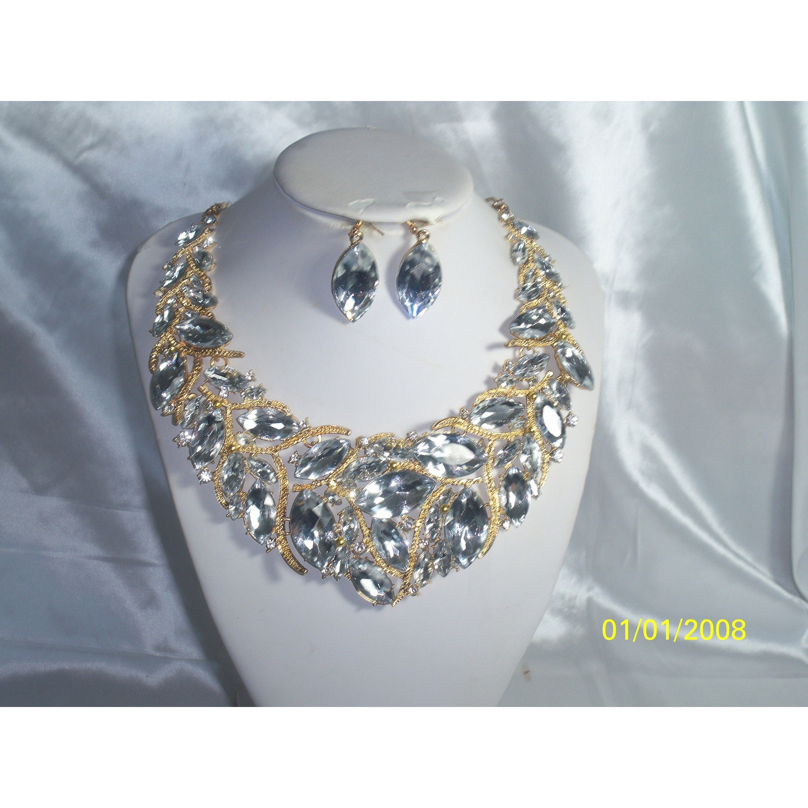 Golden Clear Rhinestone Necklace Set, Wedding Mob Prom Party Formal Necklace